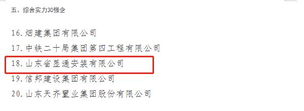 公司榮獲“山東省建筑業綜合實力30強企”稱號